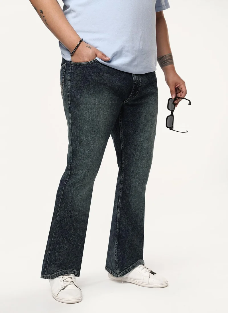 أوربانو فاشن Urbano Plus Men's Dark Blue Bootcut Fit Mid Rise Tinted Heavy Washed Jeans Stretchable